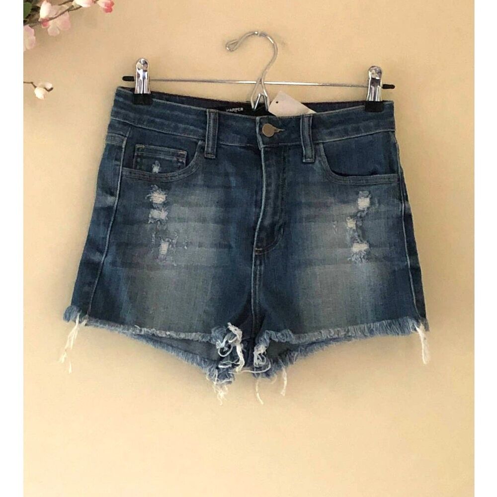 Harper Jean Shorts Raw Frayed Hem Distressed Size 27 NWT